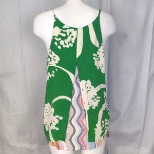 Anthropologie Green and Cream Floral Print Tank Top